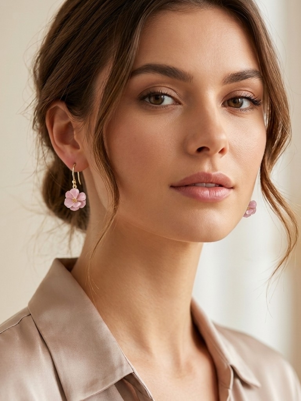 Piper K Hand Painted Pink Flower Drop Earrings